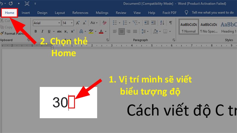 Để con trỏ chuột ở vị trí bạn muốn viết  Chọn thẻ Home